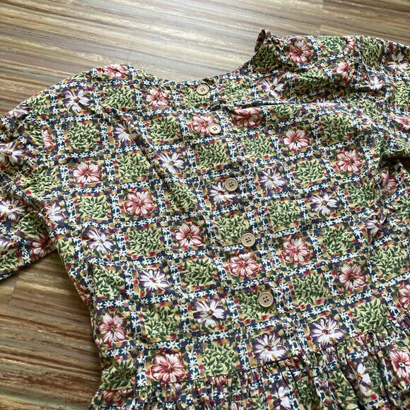 FairSet Cotton Midi Dress Short Sleeves Pockets Vintage 90s Floral Print - Picture 9 of 9